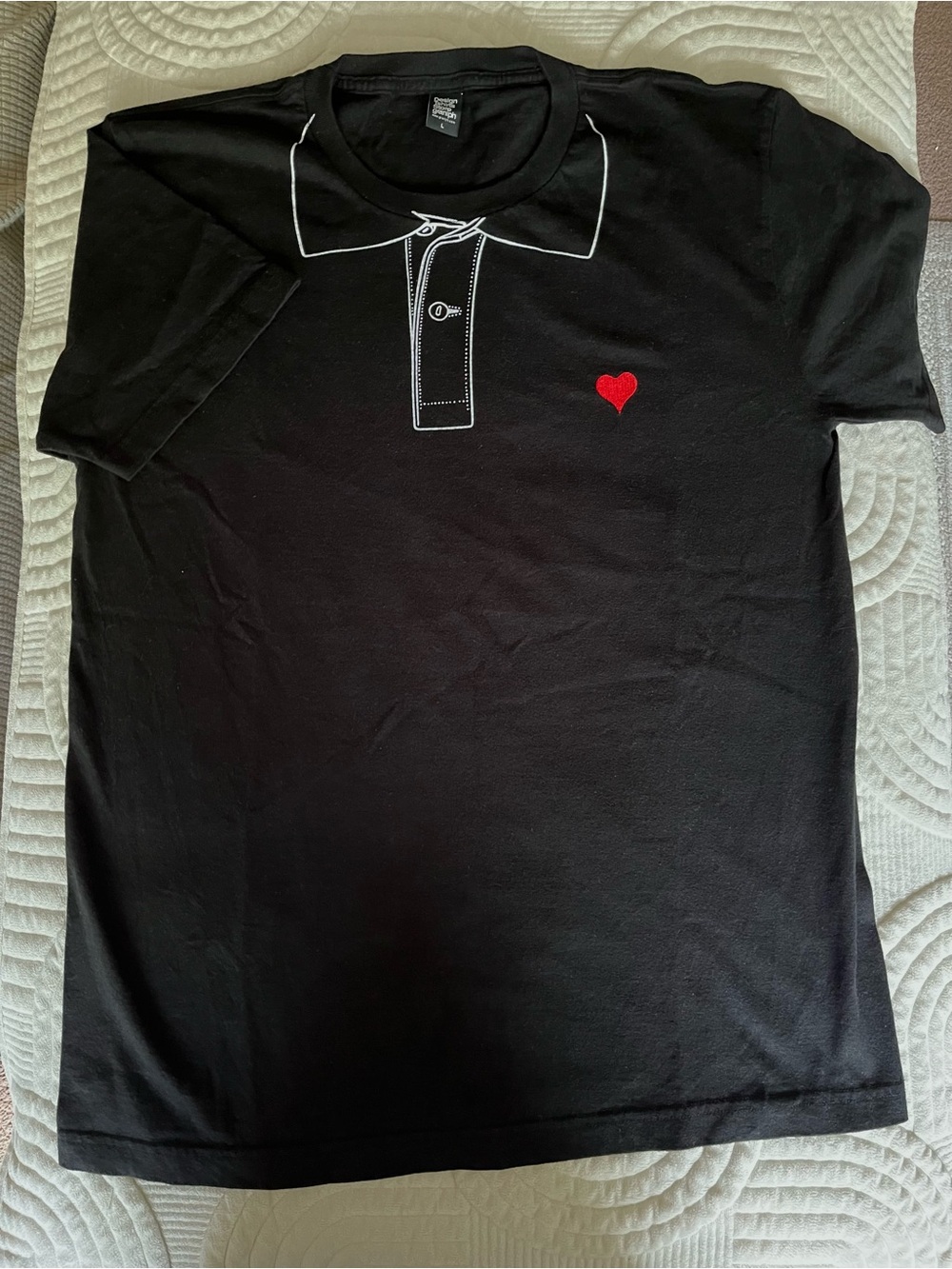 Men's Black Short-Sleeve Tee with Red Heart Motif
